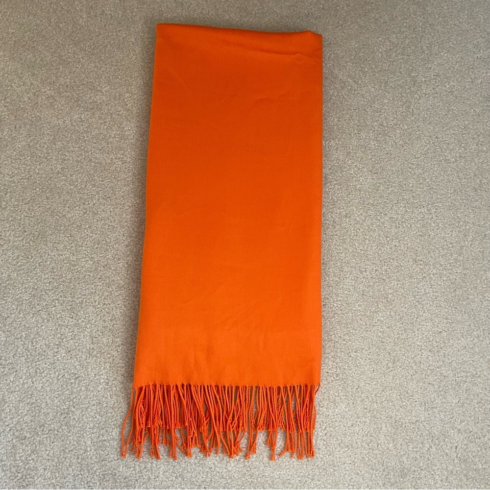 Cashmere scarf - ultra soft luxe with fringe orange